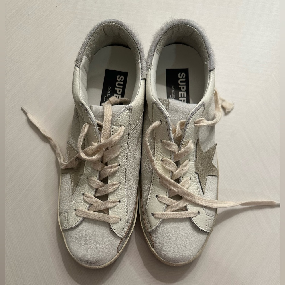 Golden Goose: White, Cream, and Silver Super Star Sneakers